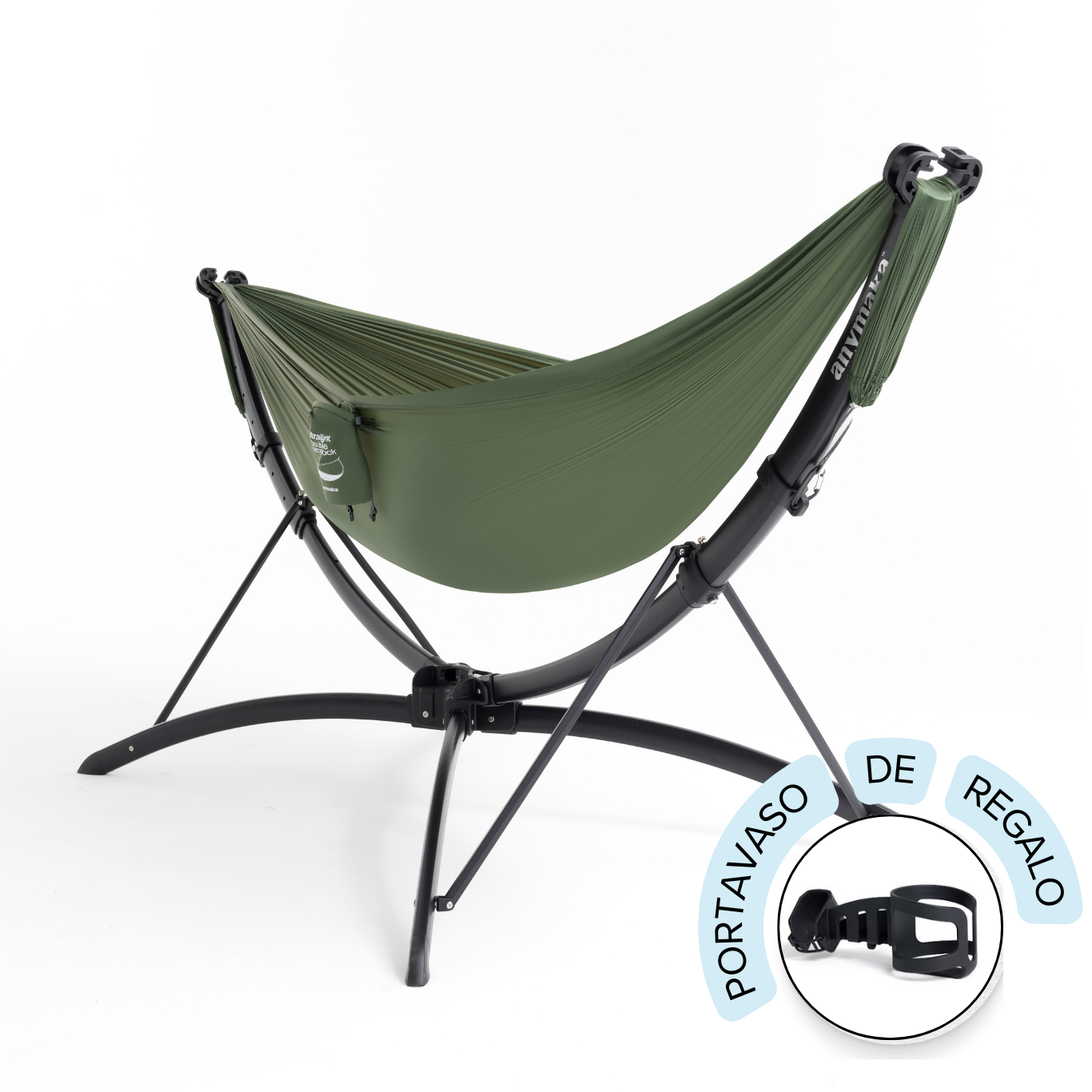 Kit básico de hamaca portátil: Soporte + Hamaca + Bolso transporte + Portavasos de REGALO + envío GRATIS