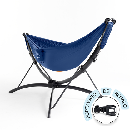 Kit básico de hamaca portátil: Soporte + Hamaca + Bolso transporte + Portavasos de REGALO + envío GRATIS