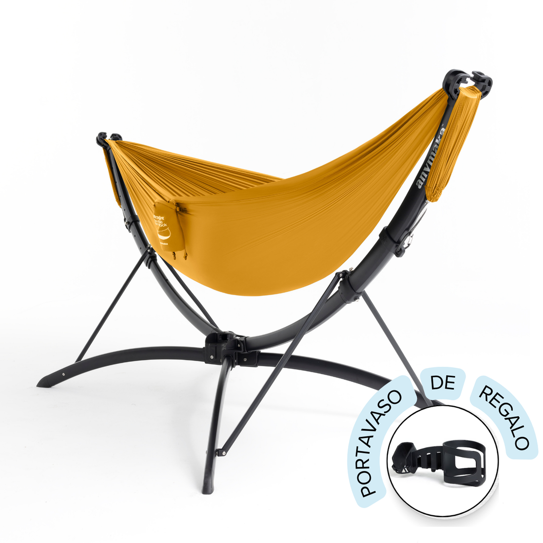 Kit básico de hamaca portátil: Soporte + Hamaca + Bolso transporte + Portavasos de REGALO + envío GRATIS